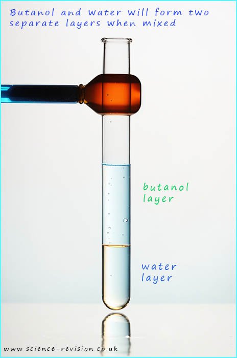 butanol and water do not mix so form two separate layers